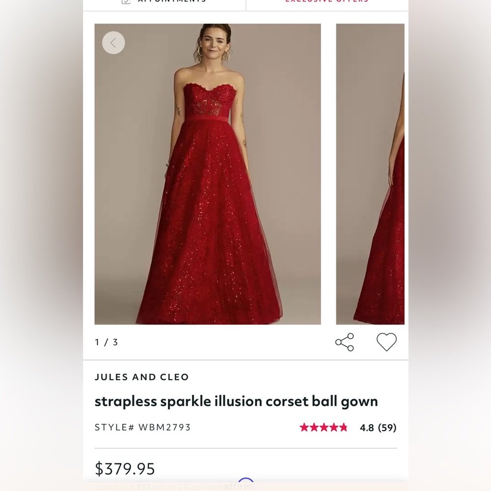 Red lace corset prom dress